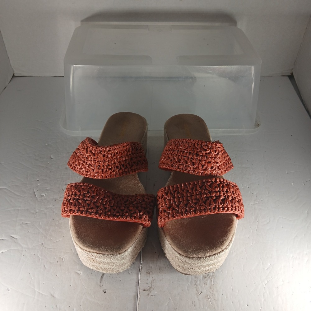 Old Navy Two Band Espadrille Sandals 7 Gingerspice Woven Platform Boho Wedge - Picture 3 of 10